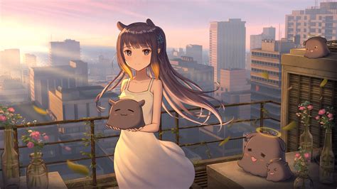 Virtual Youtuber Ninomae Inanis White Dress Fan Art Cityscape White ...