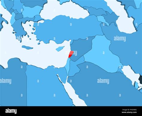 Lebanon In Red On Blue Political Map With Transparent Oceans D