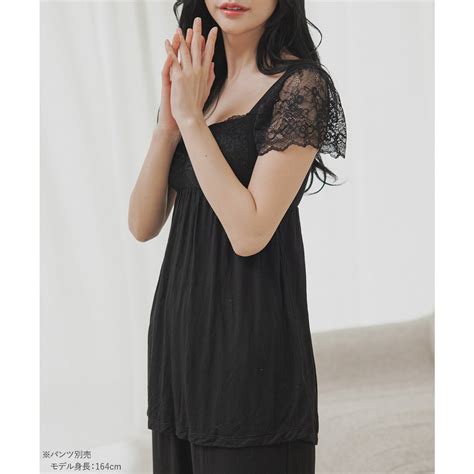 フランデランジェリー fran de lingerie ナイトブラ付きルームラウンジウェアナイトブラ付きレース袖プルオーバー ルナイト Tシャツ ナイトブラ付きレース袖Tシャツ