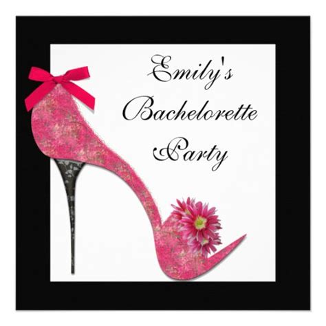 Hot Pink Black High Heel Shoes Bahcelorette Party 5 25 Square Invitation Card Zazzle