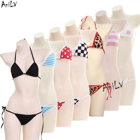 AniLV Japanese Anime Girl Beach Bikini Swimsuit Costume Summer Student Comic Cartoon Kawaii
