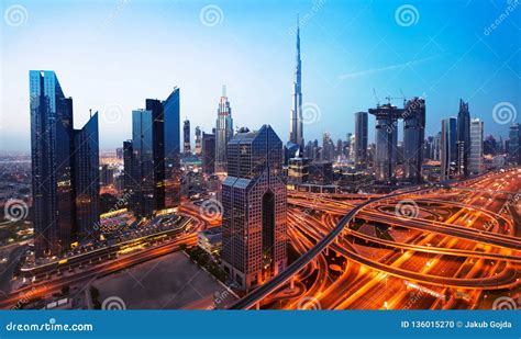 Dubai Sunset Panoramic View Of Downtown Stock Photo Image Of Downtown