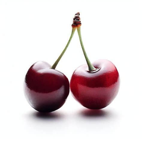 Premium Photo Two Cherries Are Sitting On A White Background