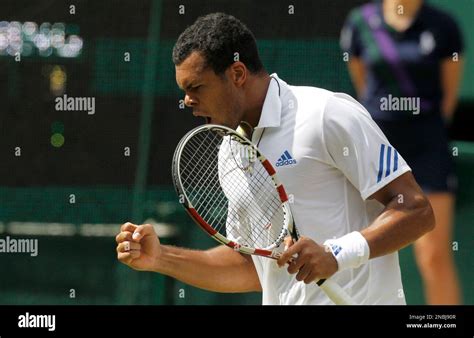 France S Jo Wilfried Tsonga Celebrates During His Semifinal Match