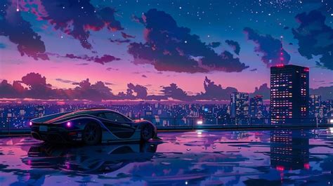 A side view of a car in breathtaking anime background | Premium AI ...