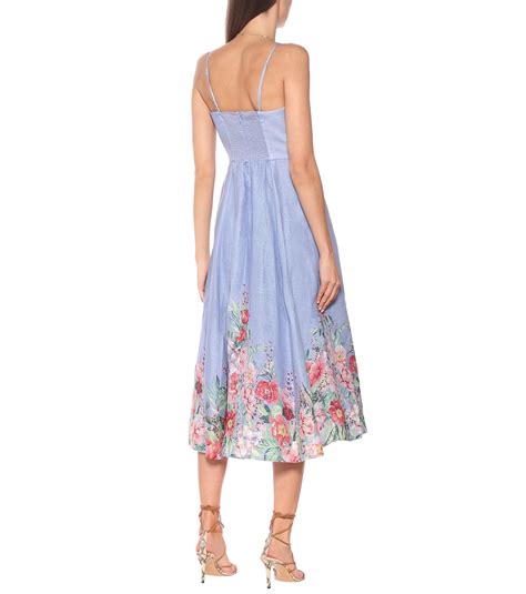 Zimmermann Bellitude Floral Linen Midi Dress In Blue Lyst