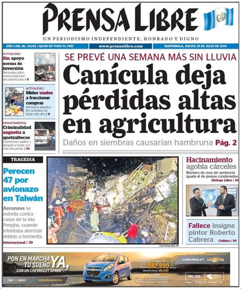 Periódico Prensa Libre Guatemala Periódicos De Guatemala Edición De