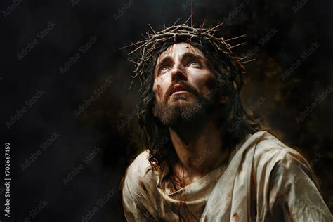 Jesus Christ Portrait With Crown Of Thorns Stock Photo Adobe Stock