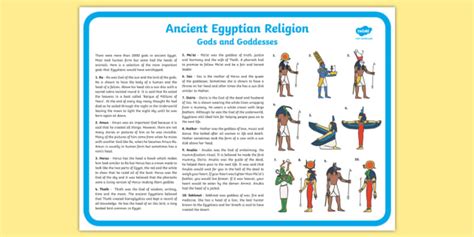 Ancient Egyptian Religion Egyptian Gods Information Sheet