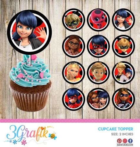 Miraculous Ladybug Cupcakes Topper Printable 3grafik