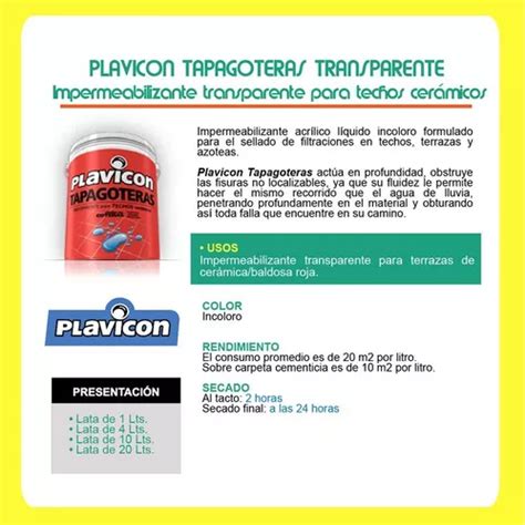 Plavicon Tapagoteras Transparente 5 L Impermeabilizante Mm En Venta En