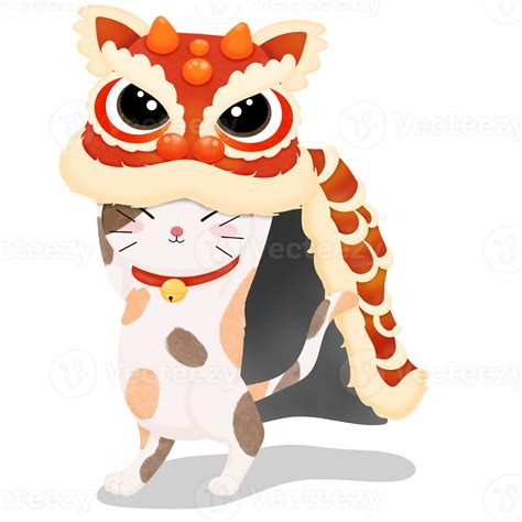 Calico Cat Performing Lion Dance Png Isolated Illustration 34389844 Png