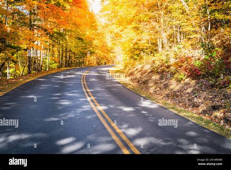 Blue Ridge Parkway Winding Through The Woods In Fall Near Asheville