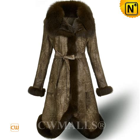 Cwmalls® Women Fox Fur Long Shearling Coat Cw607052