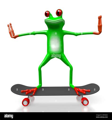 3d Cartoon Frog On A Skateboard Great For Topics Like Sport Leisure