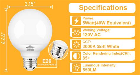 Winshine Pack E Led Globe Light Bulbs K Soft White W