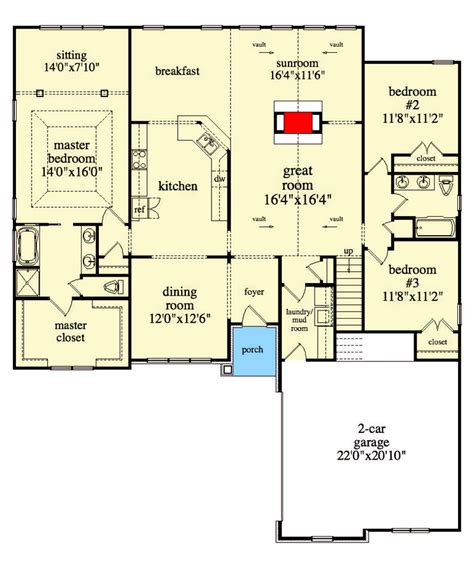 Craftsman-style Ranch Home Plan with Courtyard-style garage and Covered ...