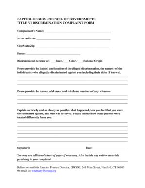 Fillable Online Crcog Title Vi Complaint Form Capitol Region Council