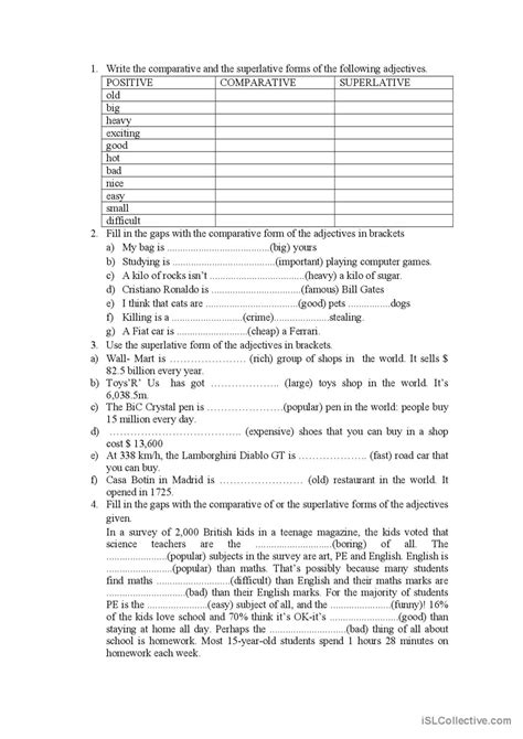 Comparative And Superlativ English ESL Worksheets Pdf Doc