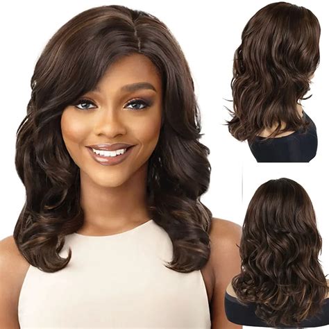 Gnimegil Brown Wigs For Women Synthetic Hair Highlight Blonde Long Curly Wig With Bangs Mother