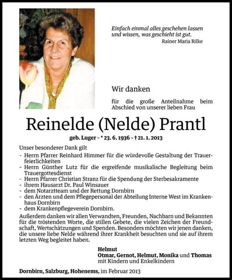 Todesanzeigen Von Reinelde Nelde Prantl Todesanzeigen Vorarlberger