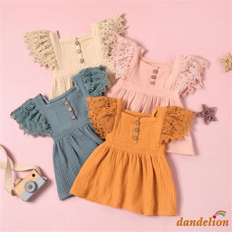 Dandelion Meses Vestido Casual Para Beb Menina Cor Lisa Mangas