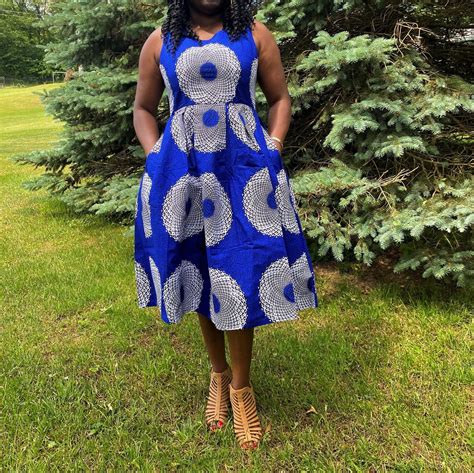 Blue Ankara Midi Dress African Print Gathered Dress African Etsy