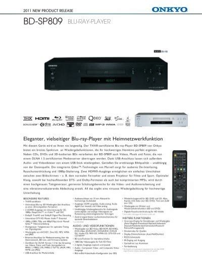 BD SP809 BLU RAY PLAYER Onkyo