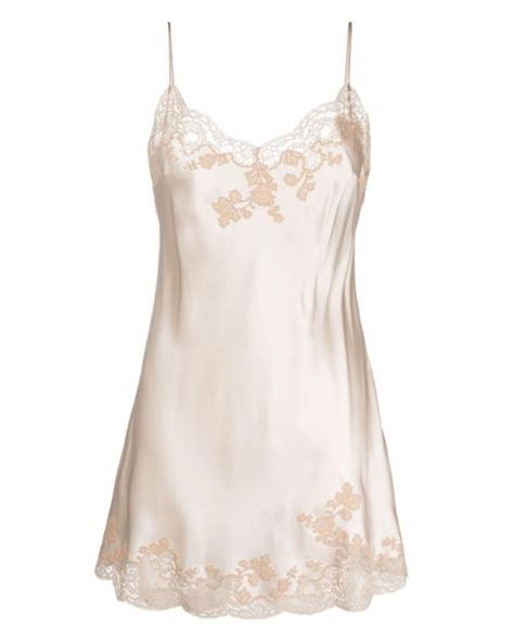 Carine Gilson Embroidered Lace Silk Satin Slip Dress In Natural Lyst