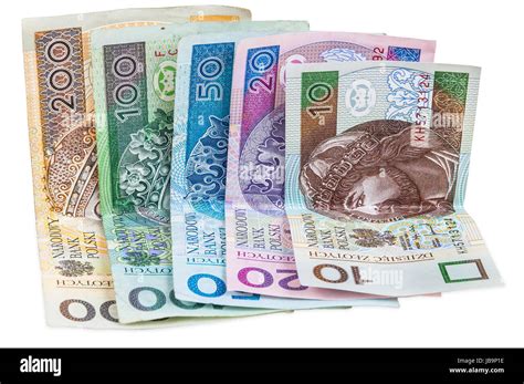 Set of polish banknotes isolated on white background with clipping path ...