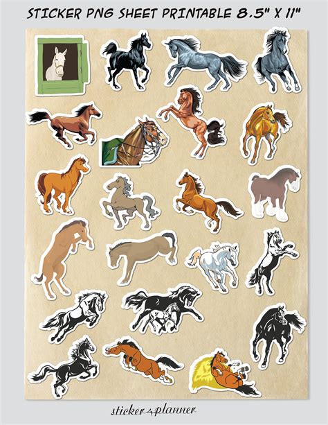 12 Page Horse Sticker Png Sheet Printable Kids Room Wall Decor Etsy