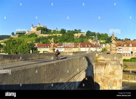 Germany Bavaria Upper Franconia Region Wurzburg Statue On Old Main