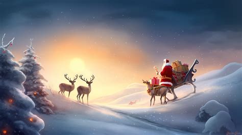 Sleigh Santa Claus The Holiday Scene Has And His Reindeers Riding ...