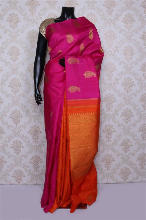 Stunning Rani Pink Multi Color Pure Kanchipuram Silk Zari Weaved Saree Sr14092 Saree Indian