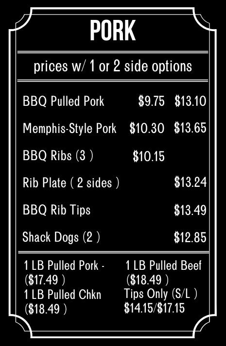 Menu The Rib Shack Meridian Mississippi 601 483 9077