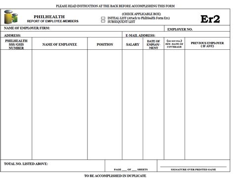 Philhealth Er2 Fillable Form Printable Forms Free Online