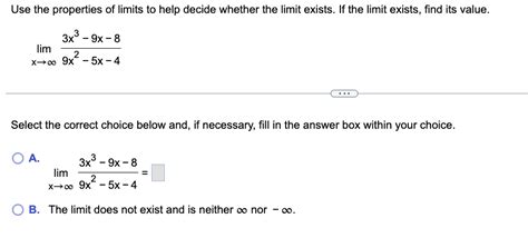 Solved Limx→∞9x2−5x−43x3−9x−8 Select The Correct Choice