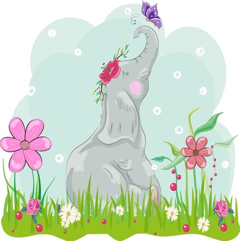 Lindo Elefante De Dibujos Animados Dibujado A Mano Vector Premium