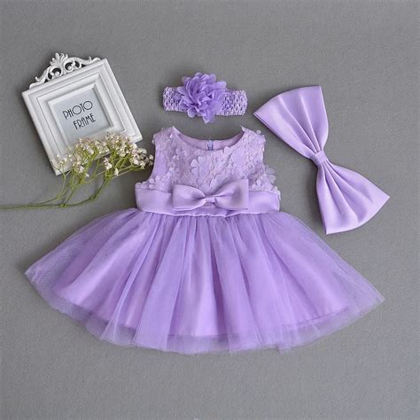 Baby Girls Dress Purple Lace Flower Clothes Wedding Party Gown Infant