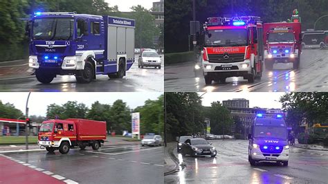 Unwetter In HH Teil 1 Alarmfahrten Feuerwehr THW Hamburg Nach