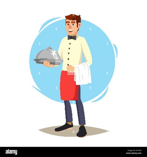 Waiter Cute Character Vector Happy Waiter Dinner Romantic Stock