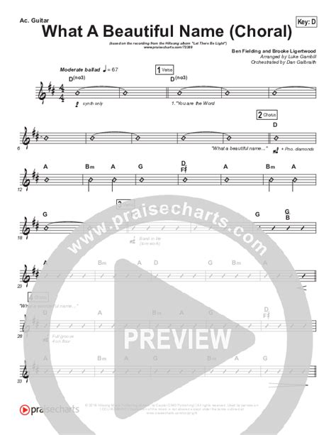 What A Beautiful Name Choral Anthem Satb Acoustic Guitar Sheet Music