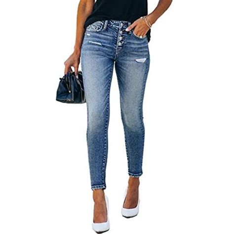 Allimy Jeans Allimy Womens High Waist Skinny Stretch Ripped Jeans