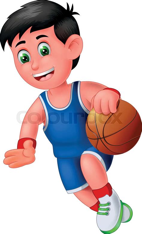 Cool Basketball Player Boy In Blue Uniform Cartoon Stock Vector