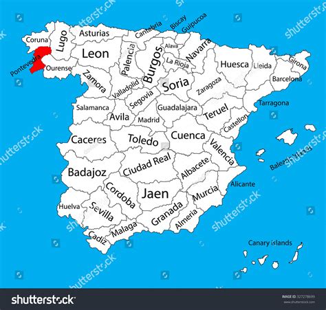 Pontevedra Map Spain Province Vector Map Stock Vector 327278699 ...