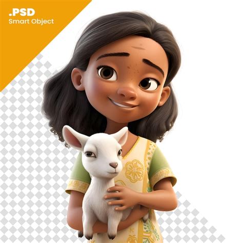 Rendu Numérique 3d D une Mignonne Petite Fille Avec Une Chèvre Isolée