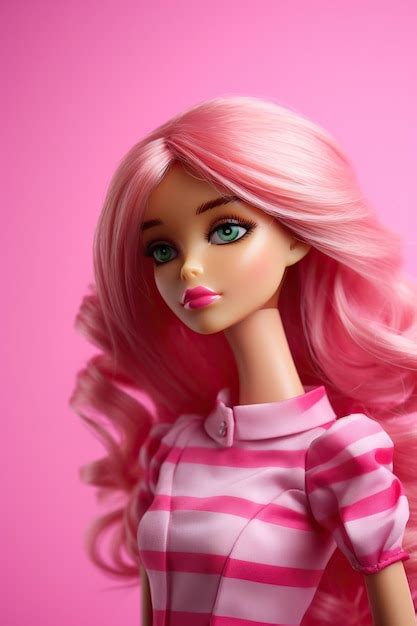 Premium AI Image | a pink doll with pink hair and a striped shirt