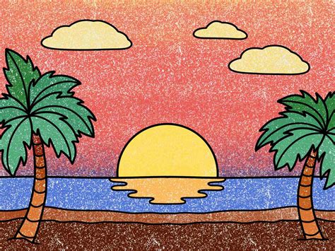 Drawing By Ocean Sunset