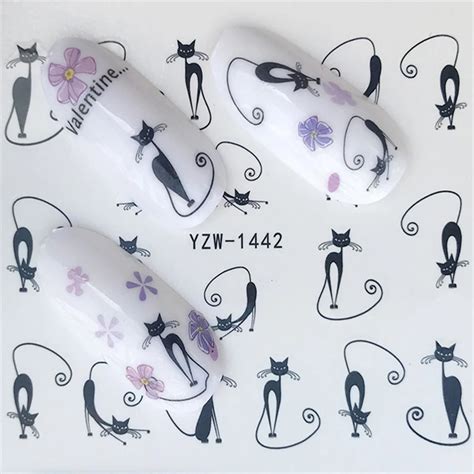 1 Sheet Cute Cartoon Cat Nail Design Decals White Black Nail Stickers