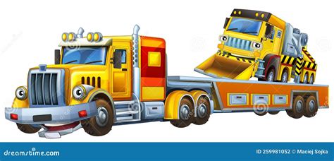 Cartoon Tow Truck Driving with Other Car Illustration Stock ...